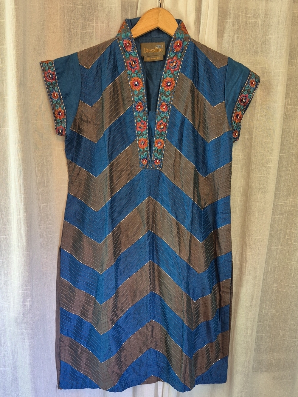 Blue Chevron Embellished TUNIC Mini Dress